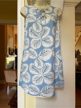Joy Joy blue white flower design fully lined dress Sz XS
